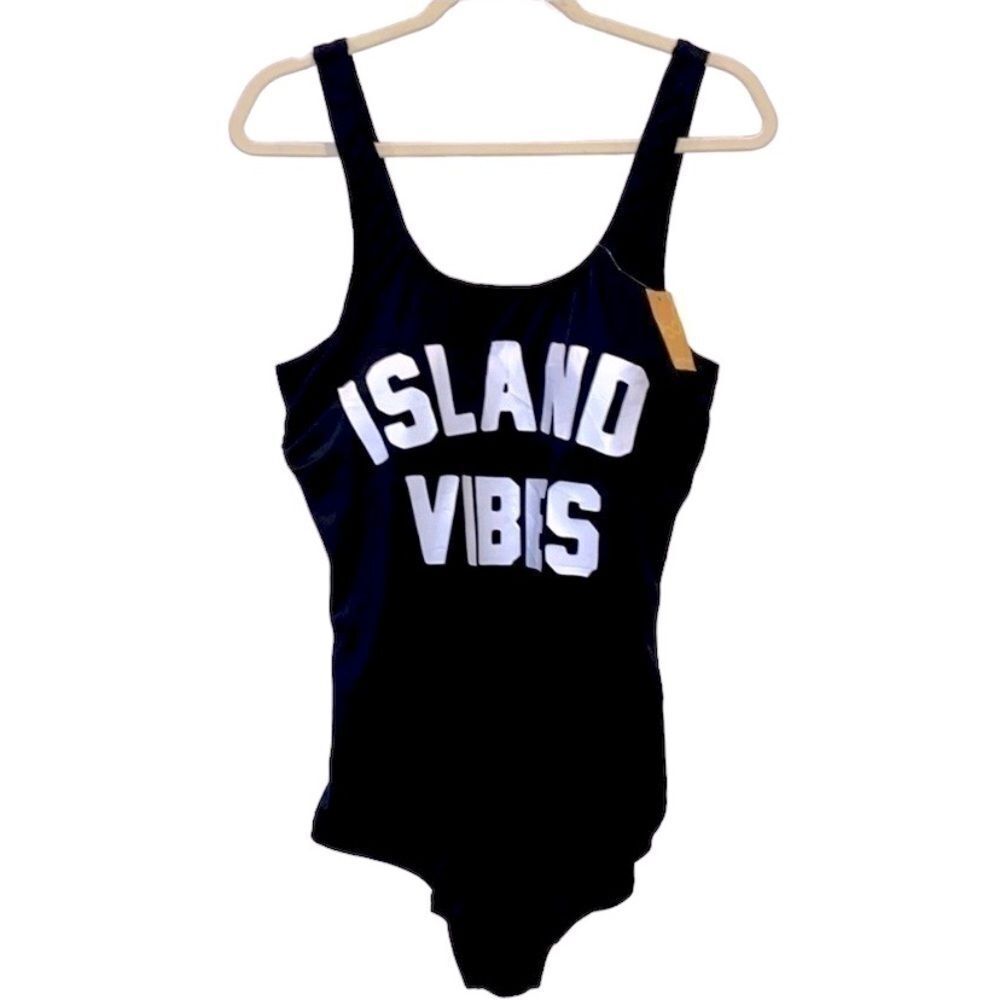 NWT Delimira Black Island Vibes One Piece Swimsuit Bathing Suit‍‍‍‍‍‍‍‍‍﻿﻿﻿﻿﻿﻿﻿﻿
